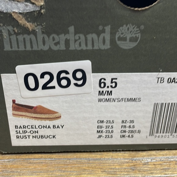 Timberland Barcelona Bay Leather Slip On Espadrille Loafers NEW Size 6.5 Rust - Picture 9 of 9